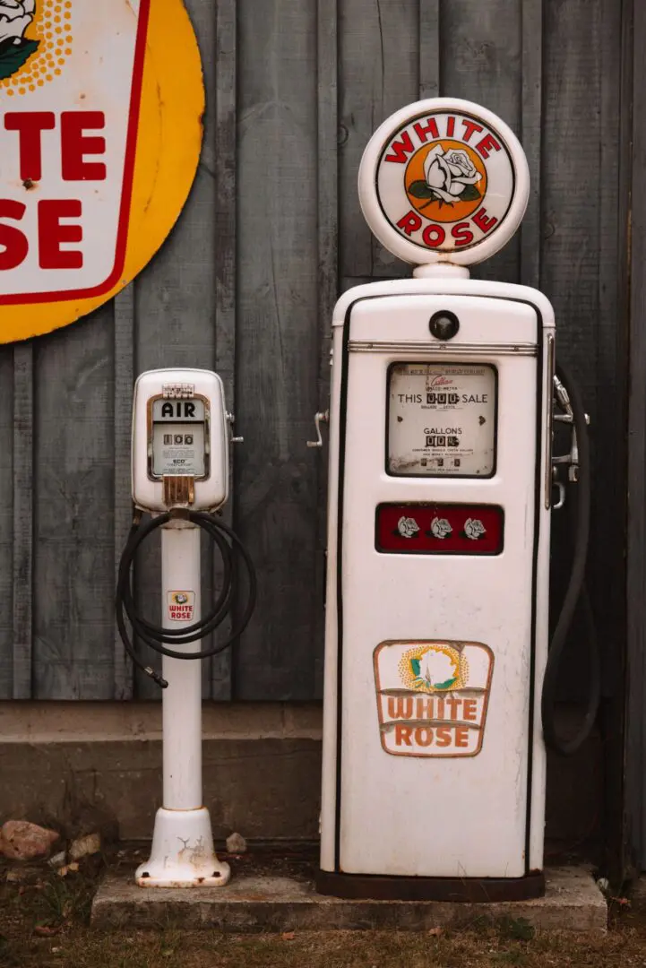 A White Rose vintage gas pump